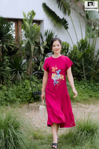 Đầm đũi thêu hoa lan